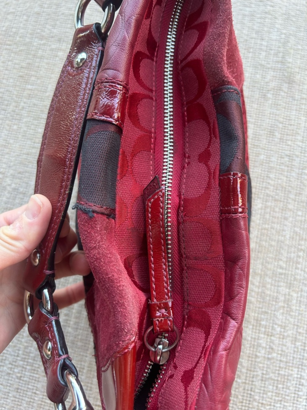 Vintage Zoe Coach Patchwork Red and Brown Shoulder Bag - Picture 10 of 10